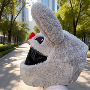 Couvre-casque de moto en fausse fourrure de lapin, motif animal de dessin animé mignon, protection pour motocross et moto - Product Image 6