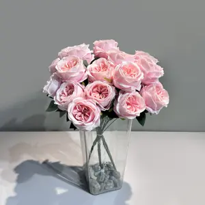 2024 인조 오스틴 장미 최고 품질 리얼 터치 실크 모란 7-머리 줄기 꽃 결혼식을 위한 인공 장미 꽃