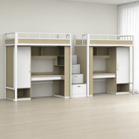 Lit superposé moderne en métal, gain de place, avec bureau, armoire, escalier et rangement, pour 2 personnes, idéal pour dortoir universitaire
