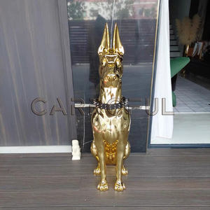 Ouro Com Colar Galvanizado Prata Resina Doberman Dog Estátua Home Decor Villa Corner Escultura Animal Pop Art Escultura - Product Image 6