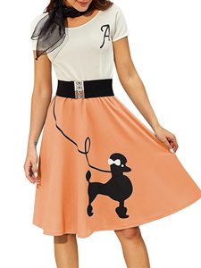 Vestido Retro de <span class=keywords><strong>Mujer</strong></span> con Estampado de Poodle, Estilo Skater Vintage, de Cintura Alta, <span class=keywords><strong>Rockabilly</strong></span> Swing, de Gasa para Verano, Ideal para Cócteles - Product Image 4
