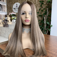 Perruques en dentelle HD complète sans colle, en cheveux humains vierges brésiliens, couleur brun moyen, avec dessus en dentelle, pour femmes juives, de la gamme Salon Luxe