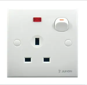 JUNON Hot Selling 13A 3 Pin Electric Wall Switch and Socket with Neon