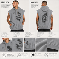 Sudadera con capucha de polialgodón OEM sin mangas, estilo atlético, con cuello en V, rompevientos, estampado con efecto lavado ácido