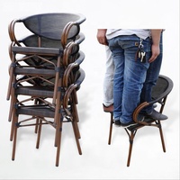 Bambou recherche Bistro En Plein Air À Manger Chaise Café Jardin Pour Balcon en aluminium de style Français empilable en osier en rotin