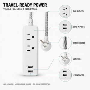 Multipresa da Viaggio Approvata per Navi da Crociera, Senza Protezione da Sovratensione, con 2 Prese e 2 Porte USB, Cavo di Prolunga Compatto da Scrivania, Spina USA - Product Image 5