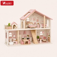 Maison de poupée en bois de style nordique avec mobilier complet, maison pour chiot, escalier, figurines de famille, jouet de jeu d'imitation pour enfants W06A773