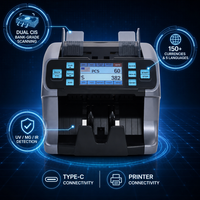 Compteur de billets double CIS avec écran tactile 4,3 pouces, détection UV MG IR, pour plus de 150 devises, machine de qualité bancaire 22C