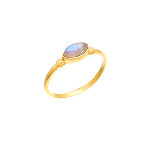 Vente chaude Fine Bague de Fiançailles Naturel Bleu Arc-en-Ciel Pierre de Lune Plaqué Or Femmes Bague à Prix Remisé - Product Image 1