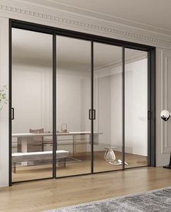 <span class=keywords><strong>Porte</strong></span> coulissante à suspension supérieure avec rail dissimulé, cadre ultra-fin en aluminium, verre trempé, design minimaliste moderne, pour cloison - Product Image 4