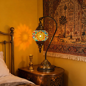 Kit de Fabricación de Lámpara de Mesa Estilo <span class=keywords><strong>Aladdin</strong></span> Vintage, Mosaico Turco DIY, Cuello de Cisne, Vidrio Colorido, Base de Bronce Antiguo - Product Image 6