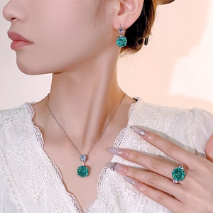 Fashion Eco-friendly Copper Wedding Necklace Sets for Women Jewelry 14-12mm Green Cubic Zirconia Rose Cut Elegant Bridal Set - Product Image 6