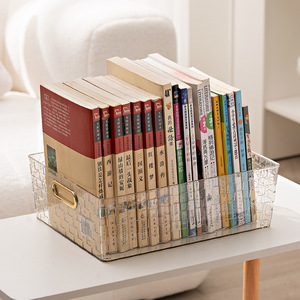 Transparent Gold Powder <b>Storage</b> <b>Basket</b> Rectangle With Handle For Books Cosmetics Desktop Organization - Product Image 1