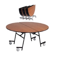 Table de banquet ronde moderne QZ6092 pliable avec roulettes, mobilier d'hôtel en métal durable pour la restauration, les hôtels, les écoles et les hôpitaux