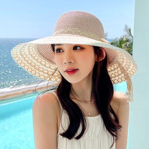 <strong>Personalised</strong> Custom New Arrival Outdoor Seaside Travel Sunscreen Fashion Lace Ladies <strong>Straw</strong> <strong>Hat</strong> - Product Image 2