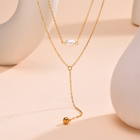 Colliers en acier inoxydable à pampilles superposées avec perles pour femmes, accessoires quotidiens étanches pour le cou, bijoux féminins tendance