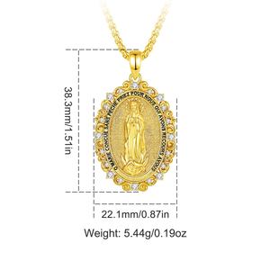 Collier pendentif Vierge <span class=keywords><strong>Marie</strong></span> en cuivre plaqué or 24 carats avec CZ blanc et émail noir, prière française, vente en gros, bijoux religieux catholiques - Product Image 2