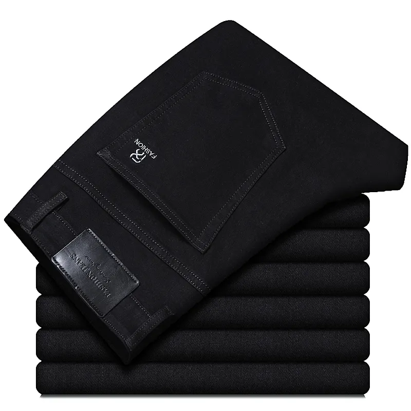 2021 Spring New Men's Classic Blue Black Slim-fit Jeans Business Cotton Elastic Regular Fit Denim Pants Male Brand Trousers
