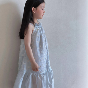 Abito Lungo Estivo da <span class=keywords><strong>Ragazza</strong></span> Bianco in Jacquard con Spalline Sottili Stile Francese - Product Image 1