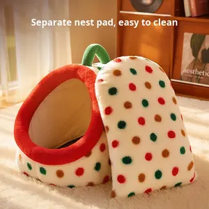 Cama Portátil para Perros y Gatos en Oferta, Diseño de Lunares Coloridos, Invierno, Gruesa, Cálida, Cerrada, Amplio Espacio, con Sensación de Seguridad - Product Image 3