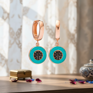 Round <b>Black</b> Zircon Blue Enamel <b>Dangle</b> <b>Earrings</b> Turkish Handmade Wholesale 925 Sterling Silver Jewelry - Product Image 3