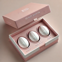 Boîte de beauté personnalisée en éponge d'oeuf de maquillage biodégradable de luxe Ensemble de mélangeur d'oeufs en papier de manipulation en relief emballage