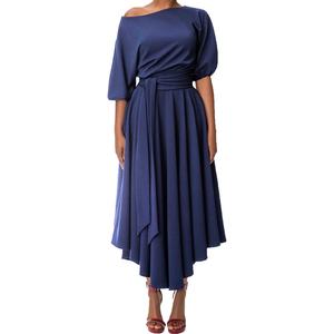 Vestidos al por mayor personalizados OEM de alta calidad para mujer, con hombro asimétrico, lazo, temperamento elegante, color sólido, vestidos irregulares. - Product Image 3