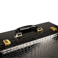 Coffret de luxe personnalisé en bois et cuir façon croco, avec poignée à fermoir doré, pour cosmétiques et vin, emballage de rangement en velours, vente en gros OEM