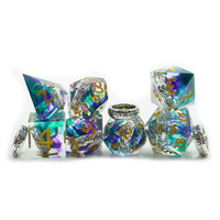 Dés à jouer en résine bleue personnalisés avec logo polyédrique, Dés à jouer pour Donjons et Dragons, Anneau en argent, Ensemble de dés D20, Anneau