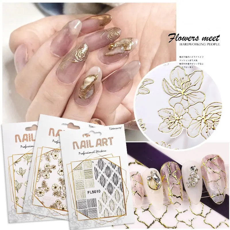 New 3D Nail Stickers Gold Plated Nail Gel Sticker UV Lace Accessories Nail Stickers
