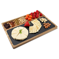 Plateau de service en ardoise naturelle et bois d'acacia, style américain, écologique, pour fromages, idéal pour hôtels, restaurants et traiteurs - Vente chaude
