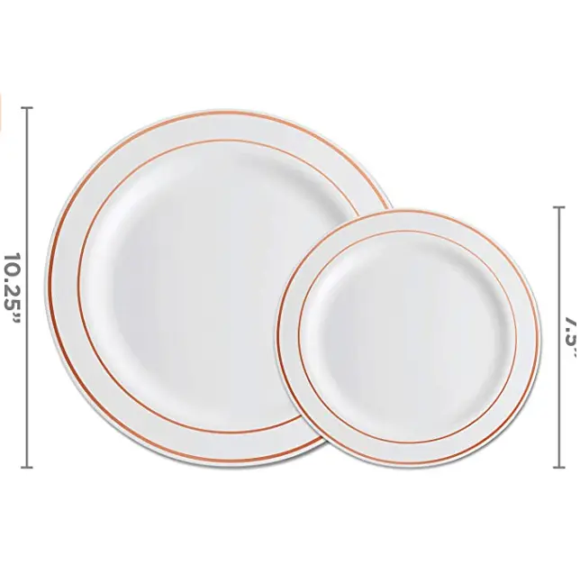 MF83 White And Gold Disposable Party Plastic Dinner Dish Plates for Wedding Restaurant