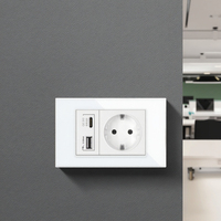 Delviz – prise électrique EU, panneau en verre cristal de 120mm x 72mm, avec Ports de charge USB de Type C 2A, prise de courant murale européenne de 16a