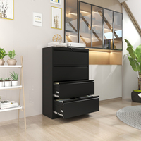 Armoire de rangement en acier moderne à 4 tiroirs, noire, latérale, bureau, durable, serrure à clé, réglable, écologique, école, supermarché, maison