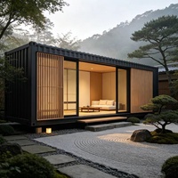 Maison modulaire préfabriquée de style japonais en conteneur maritime, maison minimaliste en conteneur pour retraite zen en montagne
