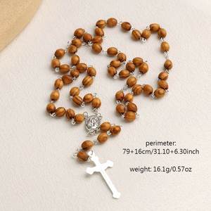Chapelet Catholique en Bois, Colliers de Prière, Pendentifs Croix Carrés, Bijoux Religieux, Décorations, Prières d'Église, Cadeau de Pâques - Product Image 5