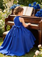Robe de princesse à sequins pour filles, col halter, coupe asymétrique, manches courtes, en polyester