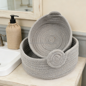 <span class=keywords><strong>Cesta</strong></span> de Almacenamiento Hecha en Fábrica, de Cuerda de Algodón, para Decoración del Hogar, Juego de 2 - Product Image 2