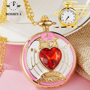 <span class=keywords><strong>Orologio</strong></span> da Tasca Steampunk all'Ingrosso, <span class=keywords><strong>Collana</strong></span> con Ciondolo, <span class=keywords><strong>Orologio</strong></span> Vintage in Acciaio Inossidabile con Luna Dorata e Sakura, per Cosplay Anime - Product Image 2