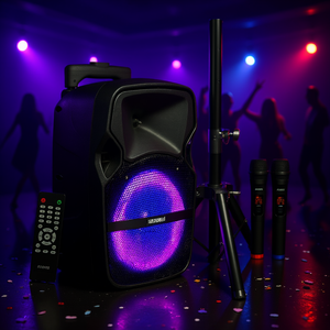 Sistema de Sonido Portátil Activo para el Hogar de 8 Pulgadas y 250 W con 2 Micrófonos, Luces de Discoteca Bluetooth, Batería Recargable - Product Image 2