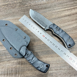 Coltello da Sopravvivenza Stonewash Blade, Coltello Classico a Lama Fissa D2, Coltello da Campeggio Affilato con Impugnatura G10 e Manico in Ottone Lavorato CNC - Product Image 6