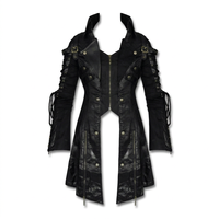 Jaket Hoodie Slim-Fit Bernapas Desainer Independen yang Modis untuk Halloween-Retro, Mantel Kulit Hitam Gothic Trench