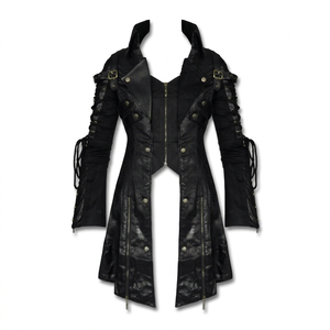 Vestes à capuche rétro gothiques en cuir noir, coupe ajustée, respirantes, pour Halloween, par des designers indépendants - Product Image 1