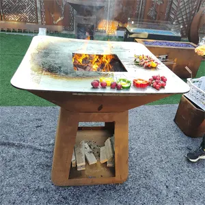 Modern Design Rusty Steel BBQ Grills Outdoor Charcoal Grills Wood Burning Fire Pit BBQ Corten Steel Barbecue Gill