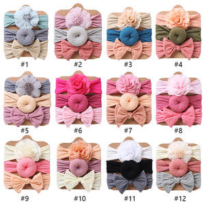Solid Color Soft Nylon Elastic Baby <b>Bows</b> Headband Set Knotted <b>Newborn</b> Baby & Girl Hair Accessories - Product Image 4