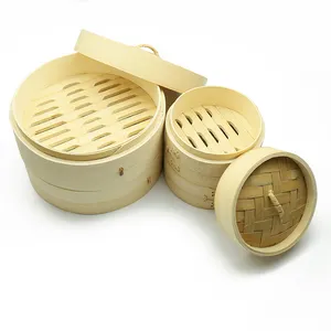 Eco Friendly Customized Logo 10-inch Handmade 2-tier Bamboo Steamer