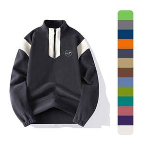 Sudadera OEM personalizada de forro polar deportivo con bloques de color y patchwork, para hombre, con media cremallera, cuello redondo, estampado 3D, 100% algodón, corte regular, primavera - Product Image 1