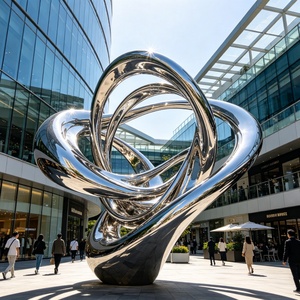 Sculpture abstraite moderne en acier inoxydable poli, design artistique personnalisé de luxe, résistante aux intempéries, faite à la main - Product Image 5