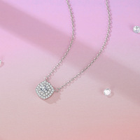 Collier pendentif coussin en argent sterling S925 avec double halo de diamants de laboratoire de 4 mm, chaîne délicate en câble, bijou carré étincelant