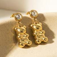 Nouvelles boucles d'oreilles pendantes pour femme, style européen et américain, motif ours agressif, incrustation de zircon, style simple et luxueux, en acier inoxydable plaqué or 18 carats